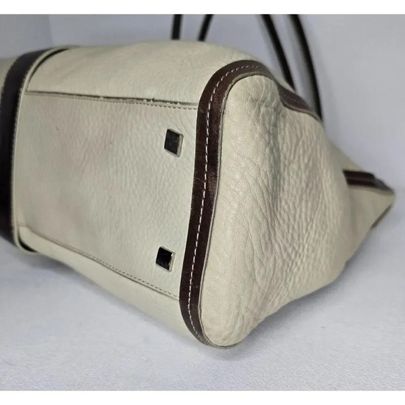 LEVENGER BRIEFCASE SHOULDER WORK TOTE BAG 3 COMPARTMENTS Creme/Tan LEATHER - Picture 9 of 14